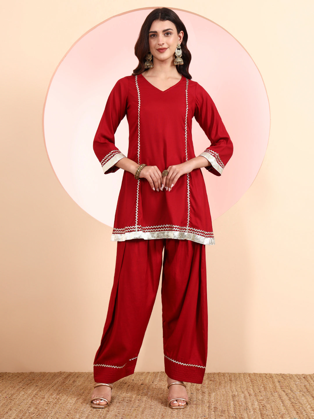 Kurta & Pant Set – Rayon Fabric (Maroon Color)