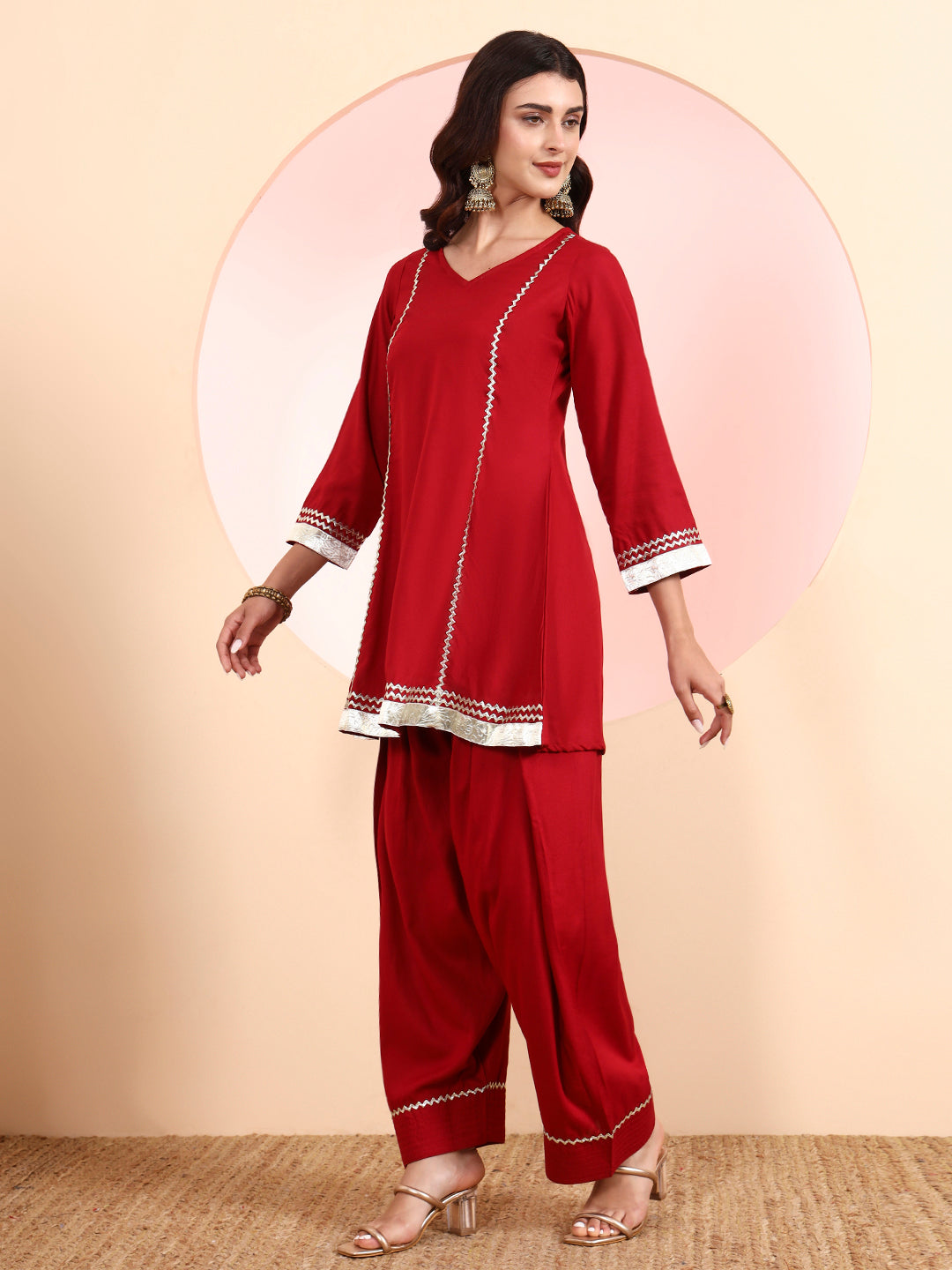 Kurta & Pant Set – Rayon Fabric (Maroon Color)