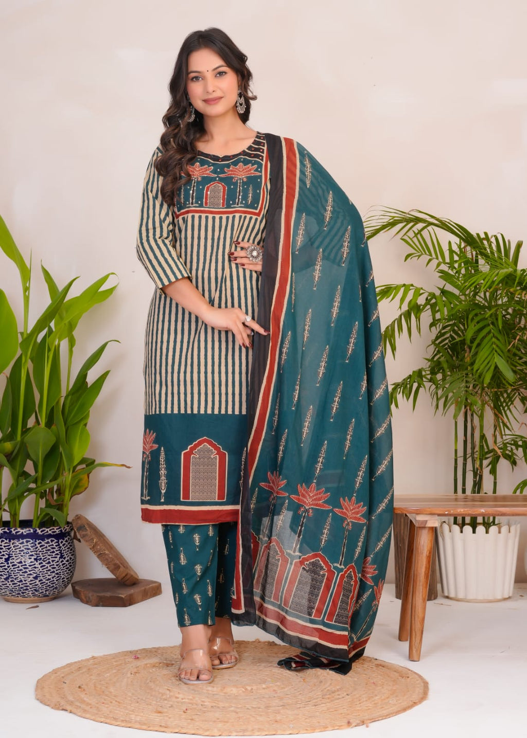 Women's Printed Cotton Straight Kurta Set | Elegant Daily Wear Ethnic Suit | Comfortable & Stylish