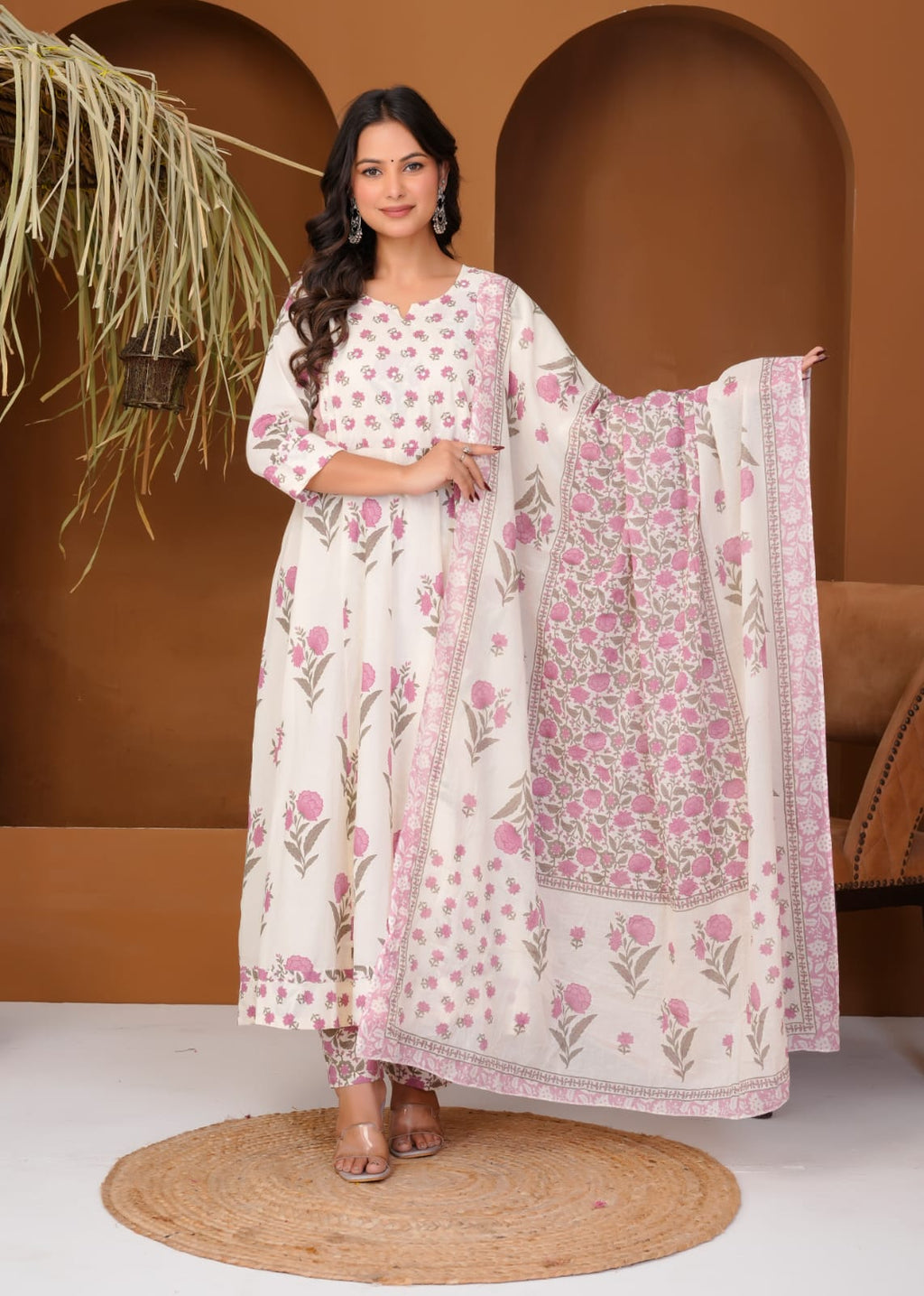 Elegant Printed Cotton Anarkali Kurta Set for Women | Ethnic Daily Wear | Comfortable & Stylish
