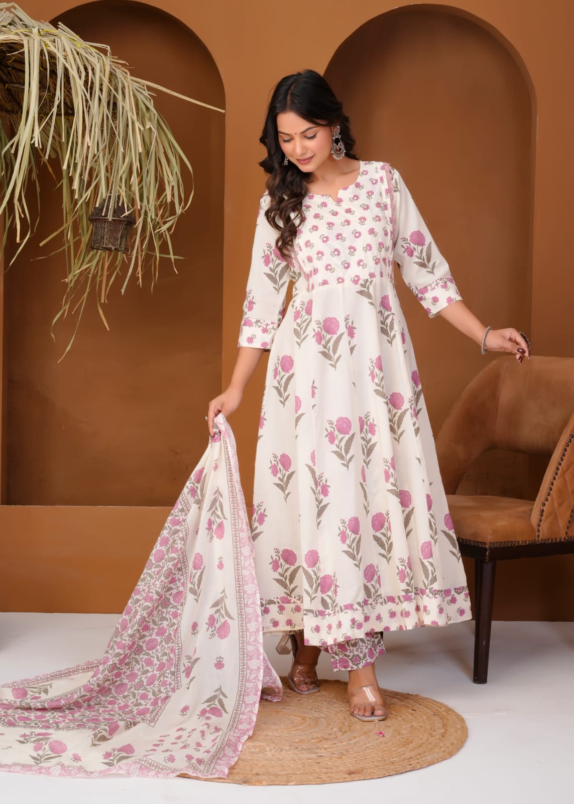 Elegant Printed Cotton Anarkali Kurta Set for Women | Ethnic Daily Wear | Comfortable & Stylish