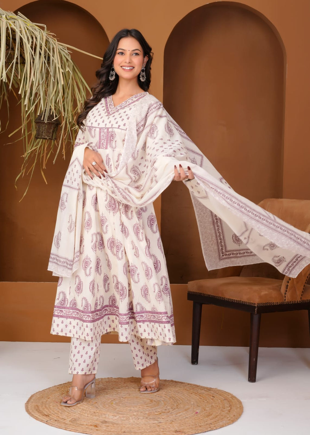Elegant Printed Cotton Anarkali Kurta Set for Women | Ethnic Daily Wear | Comfortable & Stylish