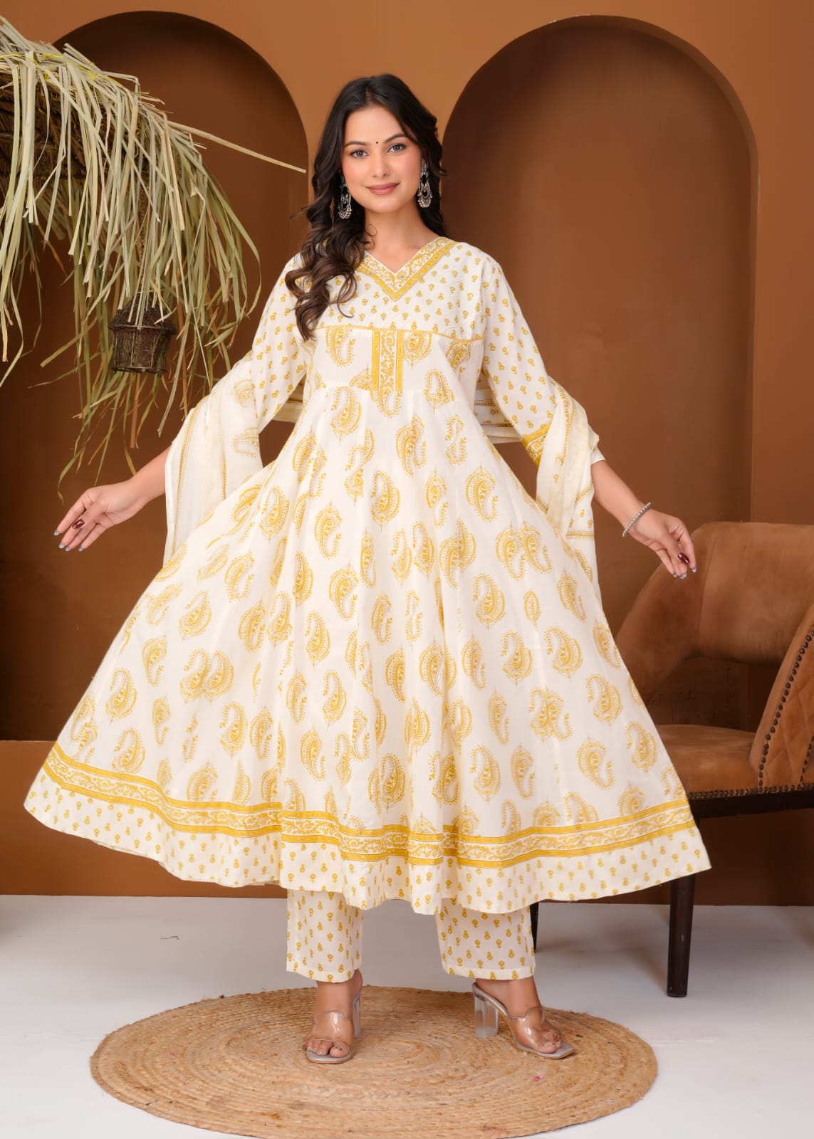 Elegant Printed Cotton Anarkali Kurta Set for Women | Ethnic Daily Wear | Comfortable & Stylish