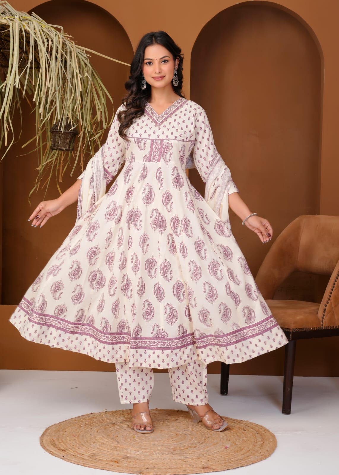 Elegant Printed Cotton Anarkali Kurta Set for Women | Ethnic Daily Wear | Comfortable & Stylish