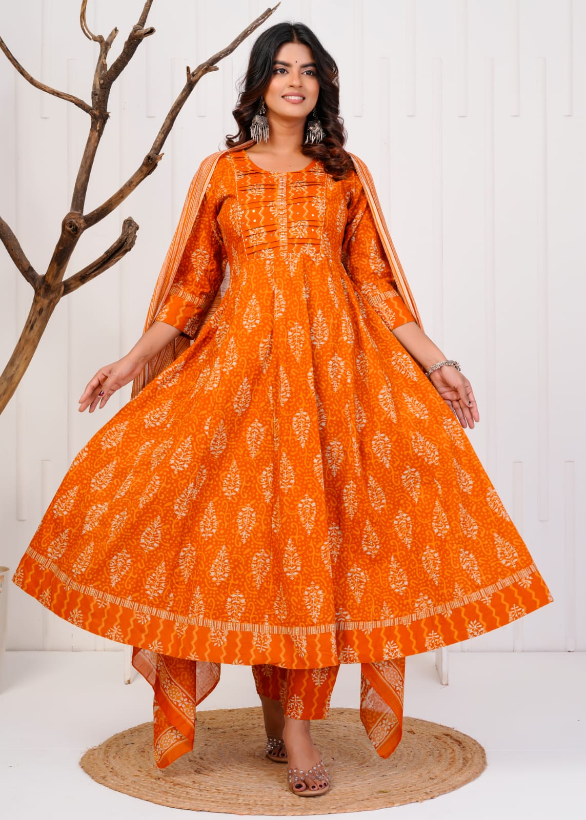 Elegant Printed Cotton Anarkali Kurta Set for Women | Ethnic Daily Wear | Comfortable & Stylish