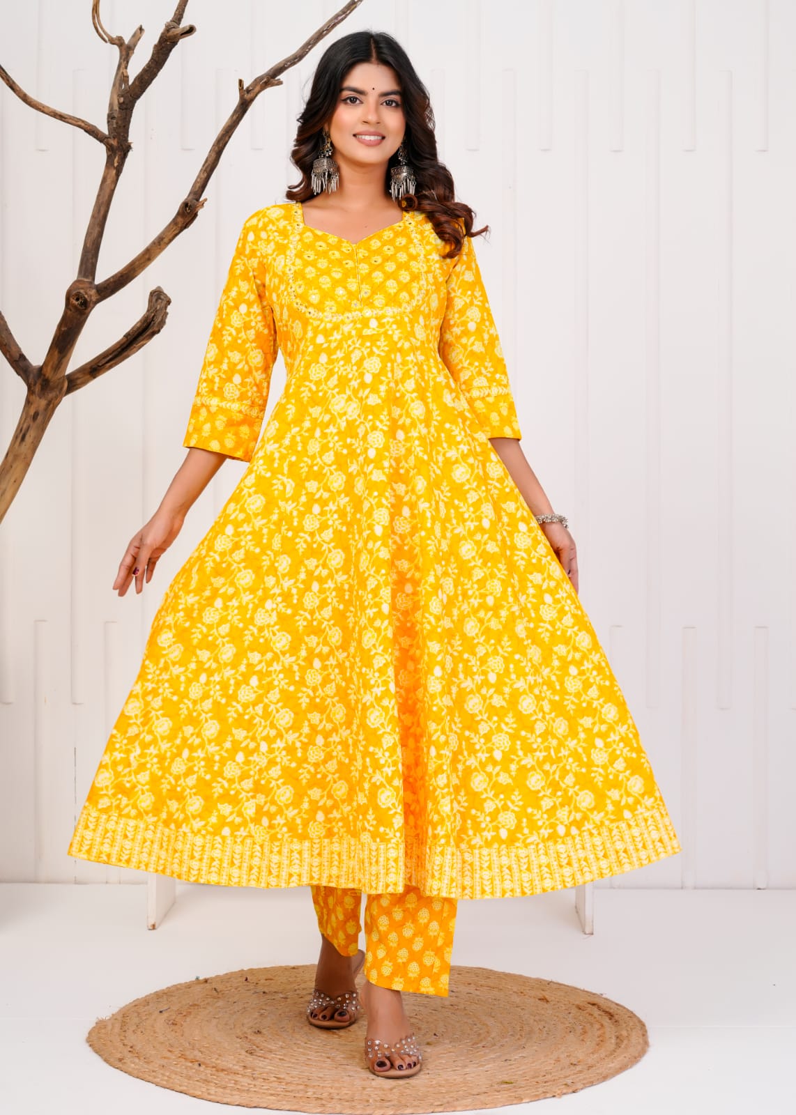 Elegant Printed Cotton Anarkali Kurta Set for Women | Ethnic Daily Wear | Comfortable & Stylish