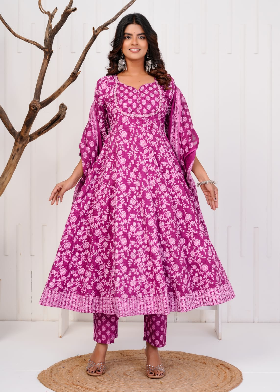 Elegant Printed Cotton Anarkali Kurta Set for Women | Ethnic Daily Wear | Comfortable & Stylish