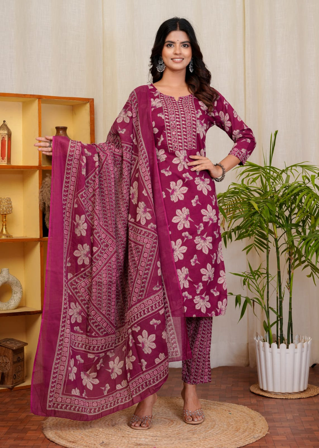 Women's Printed Cotton Straight Kurta Set | Elegant Daily Wear Ethnic Suit | Comfortable & Stylish