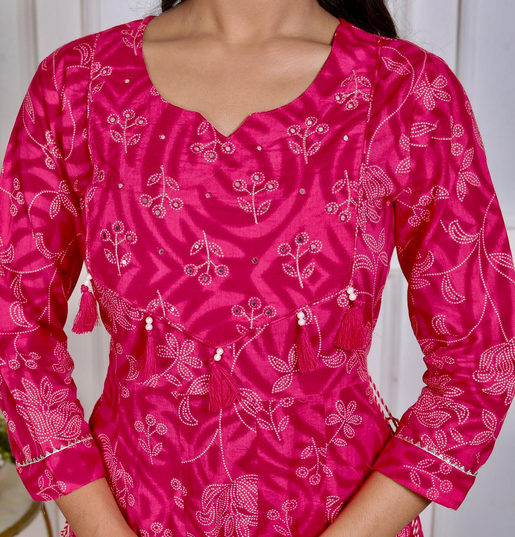 Women Cotton Printed Anarkali Kurta Pant with Dupatta Set