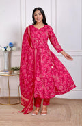 Women Cotton Printed Anarkali Kurta Pant with Dupatta Set