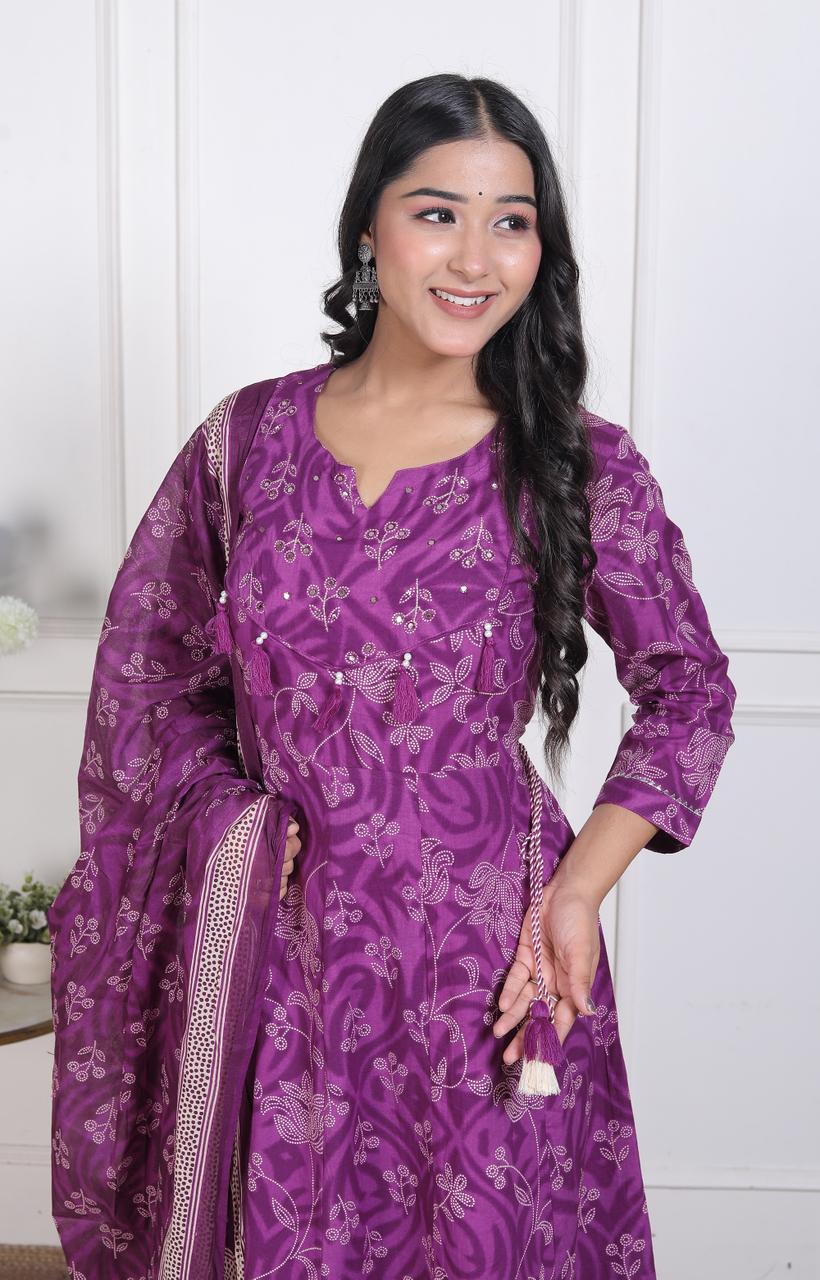 Cotton Anarkali Kurta Set with Pant & Dupatta – Elegant & Graceful