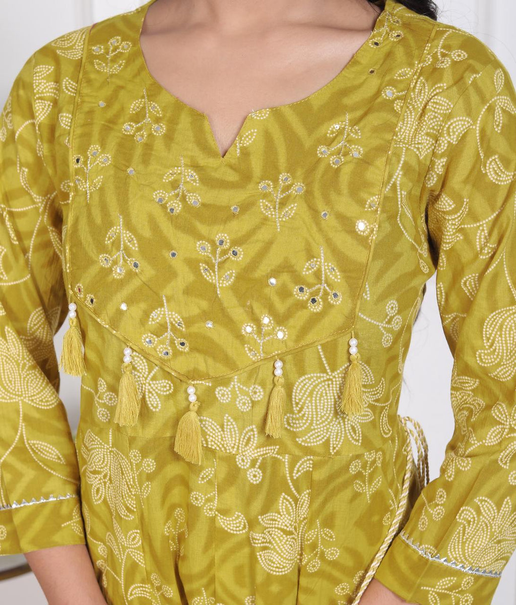 Women’s Printed Cotton Anarkali Kurta Pant Dupatta Set (3 Piece Set)