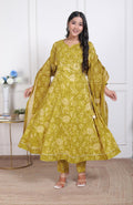 Women’s Printed Cotton Anarkali Kurta Pant Dupatta Set (3 Piece Set)