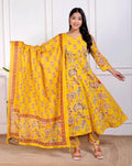Elegant Cotton Printed Anarkali Suit Set with Pant and Dupatta